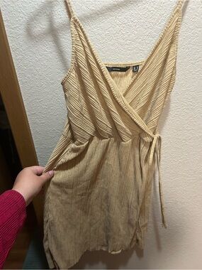 Vero Moda Tan Ribbed Wrap-Front Mini Dress